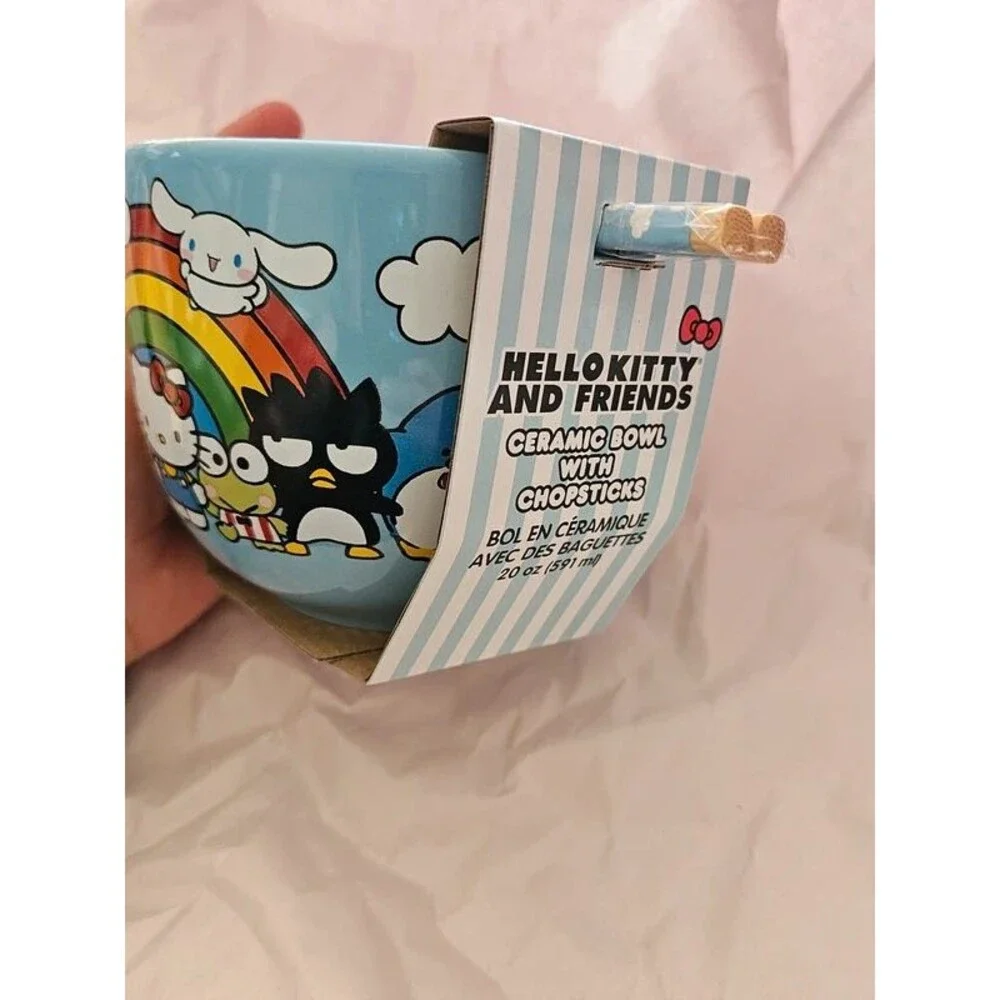 NWT Hello Kitty Rainbow Characters Bowl With Chopsticks